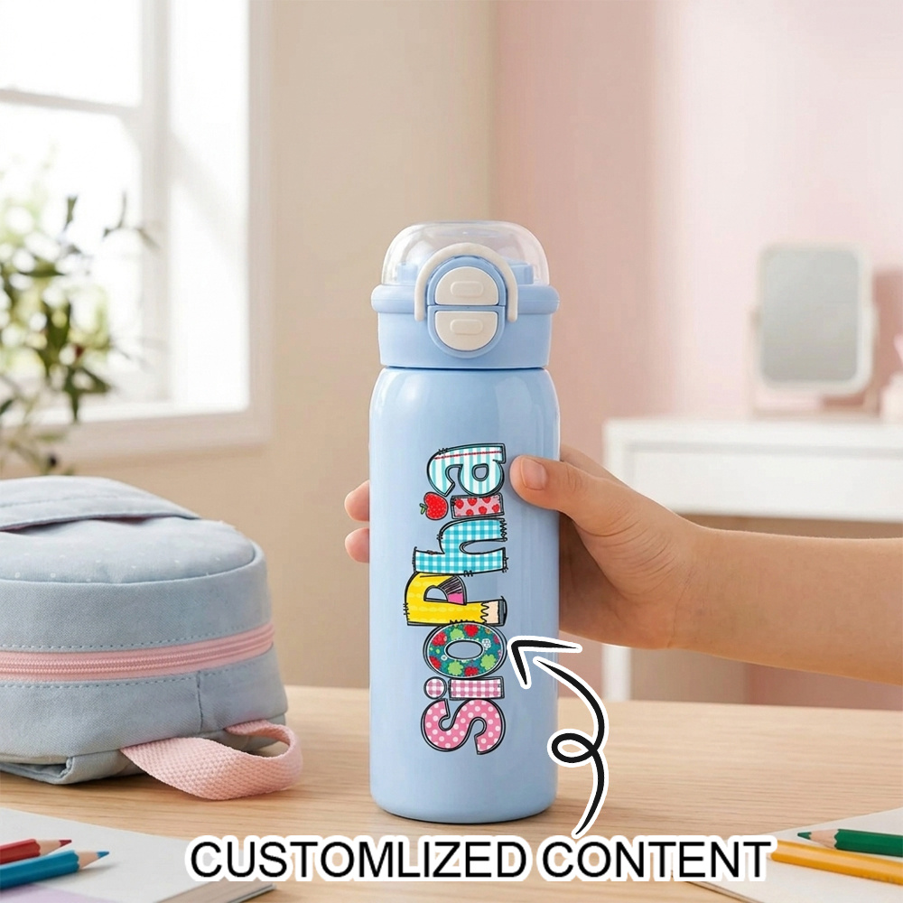 Stainless Steel Straw - Custom Name Kids Insulated Water Bottle,