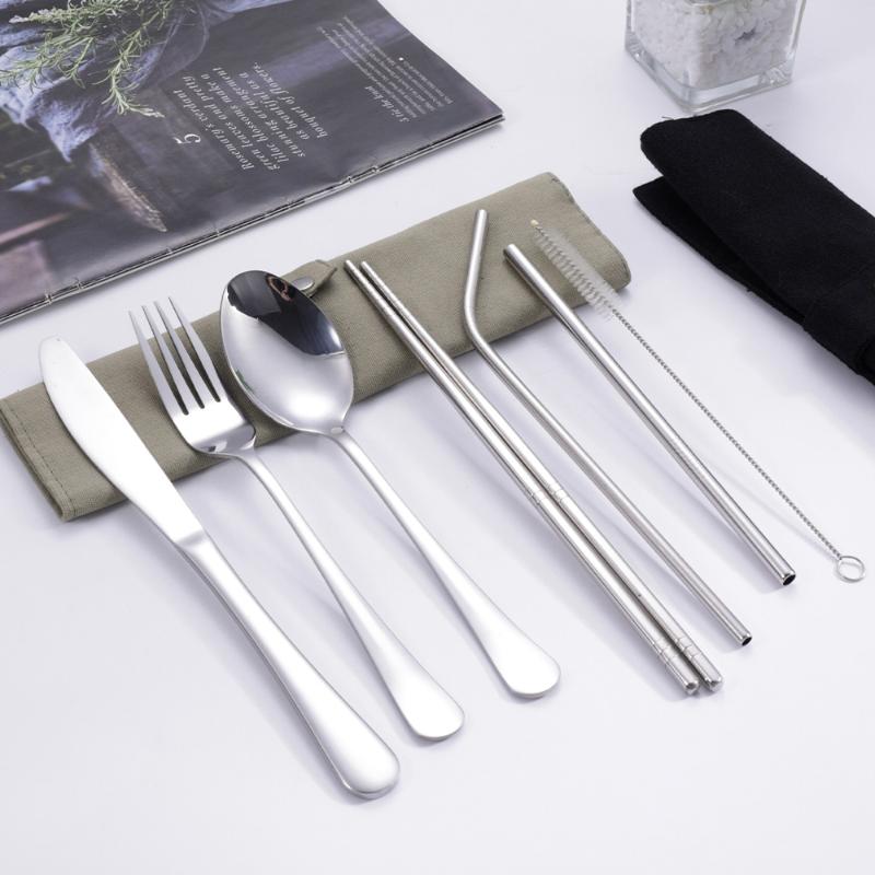 8Pcs/Set Tableware Travel Cutl - Stainless Steel Straw 评论和价格
