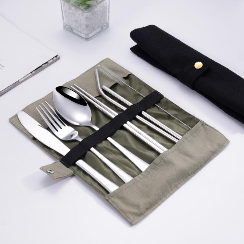 8Pcs/Set Tableware Travel Cutl - Stainless Steel Straw 评论和价格